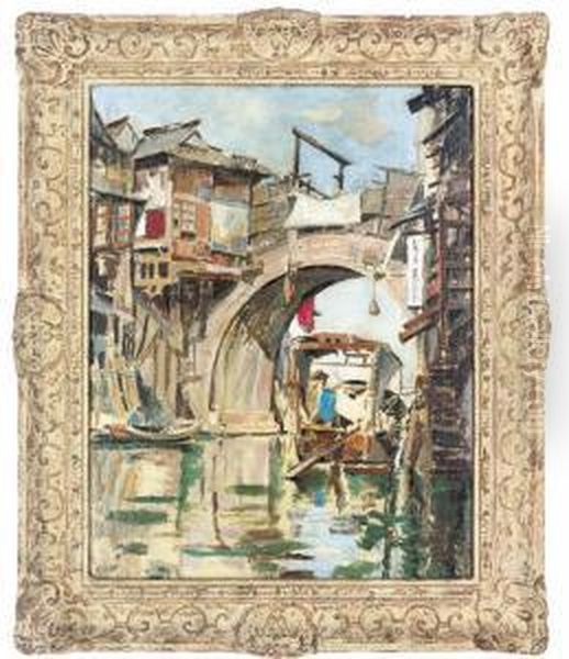 The Bridge At Kashing Oil Painting by Cecil Robertson