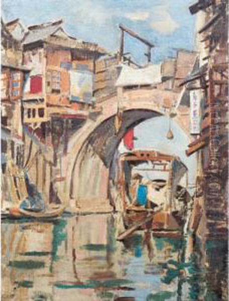 The Bridge At Kashing Oil Painting by Cecil Robertson