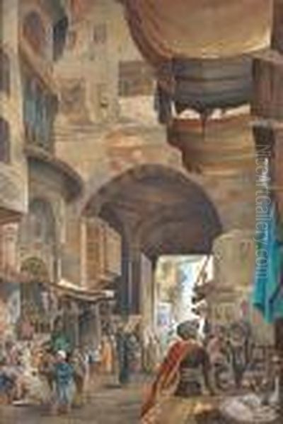 In The Bazaar, Constantinople Oil Painting by Charles Robertson