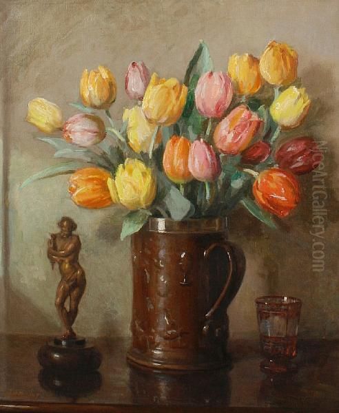 Still Life Of Tulips Oil Painting by Charles Kay Robertson