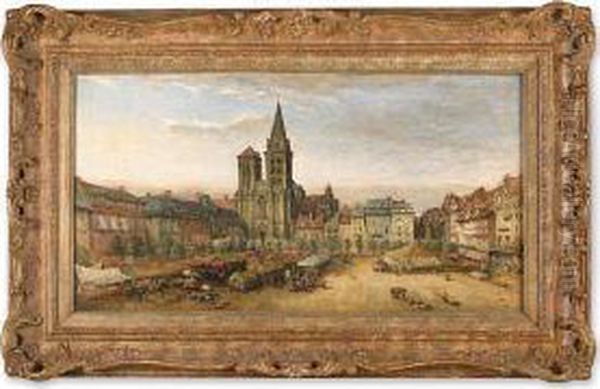 The Cathedral Of St. Pierre And Market Place, Lisieux, Calvados, France Oil Painting by James Robertson Collie