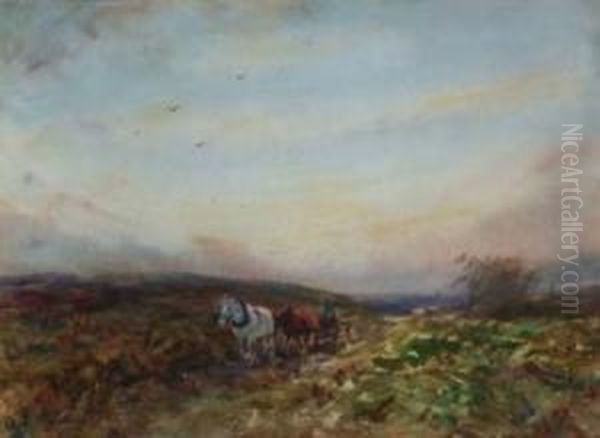 Figures In A Moorland Landscape Oil Painting by David Thomas Robertson