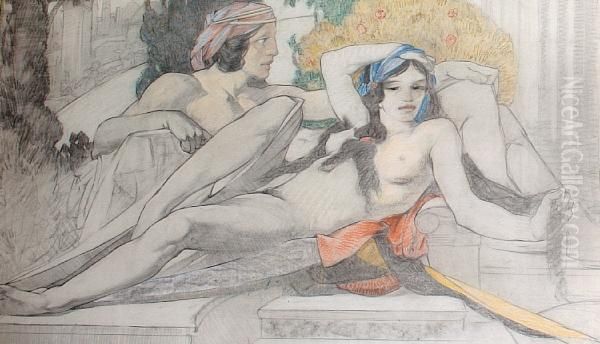 Reclining Male And Female Nude Oil Painting by Eric Forbes-Robertson