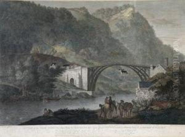 A View Of The Ironbridge Taken From The Madeley Side Oil Painting by George Robertson