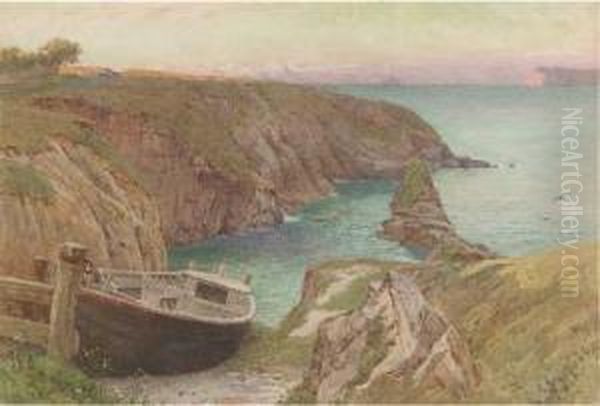 A Coastal Landscape With Sheep Grazing In The Foreground Oil Painting by George Robertson