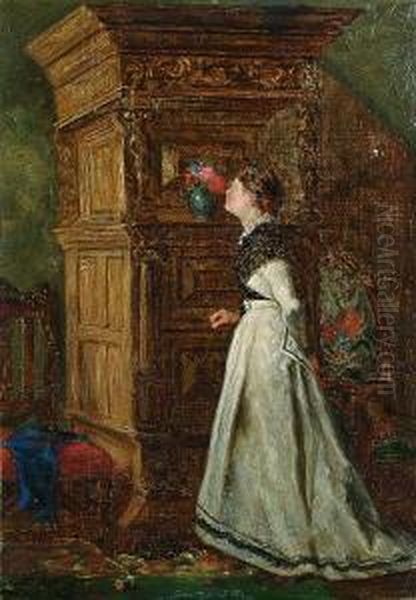 A Young Girl In An Interior Oil Painting by Henry Robert Robertson