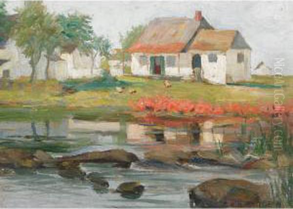 Homestead By A Stream Oil Painting by Sarah Margaret A. Robertson