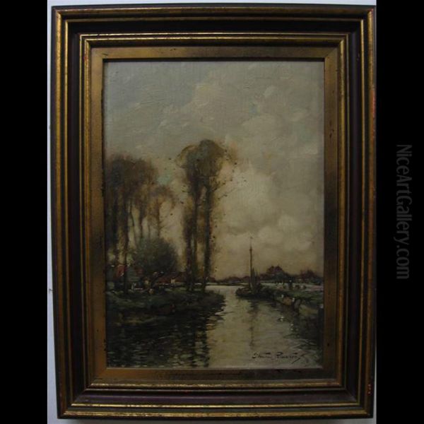 Dutch River Scene Oil Painting by Struan Robertson