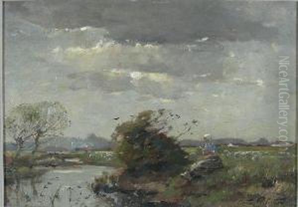 On The River Bank Oil Painting by Struan Robertson