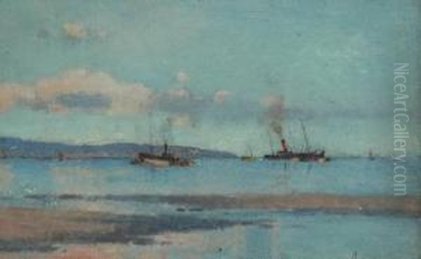 Steamers At Sea Oil Painting by Tom Robertson