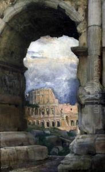 Colleseum Viewed Through An Archway Oil Painting by Marianne H. Robilliard