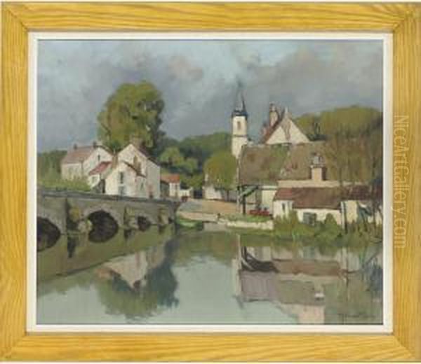 Le Pont Pres Le Village Oil Painting by Georges Charles Robin