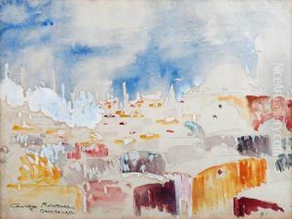 Deuxaquarelles Formant Pendants, Situees Damas Et Homs, Datees1925. Oil Painting by Georges Charles Robin