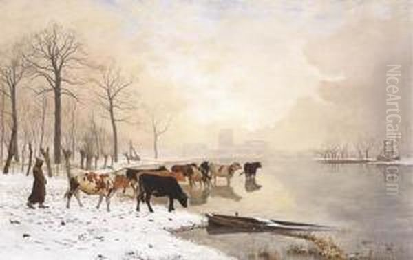 Dutch Scene Oil Painting by Gustave Paul, Pere Robinet