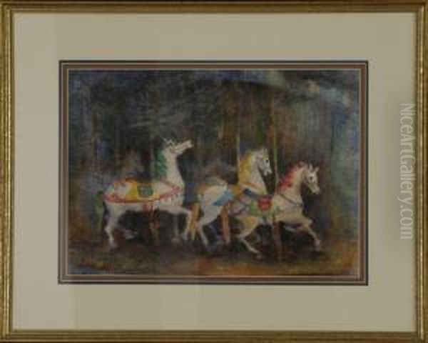 Carousel Horses Oil Painting by Mary Ellis Robins