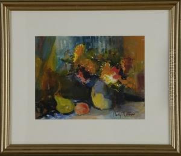 Fruit And Flowers Oil Painting by Mary Ellis Robins