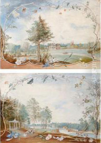 The Grounds At Honington Hall, Warwickshire, Showing The South And West Fronts; The Grounds Of Honington Hall, Warwickshire, Showing The Ornamental Water Designed By Sanderson Miller Oil Painting by Thomas Sen Robins