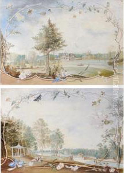 The Grounds At Honington Hall, Warwickshire, Showing The South And West Fronts; The Grounds Of Honington Hall, Warwickshire, Showing The Ornamental Water Designed By Sanderson Miller Oil Painting by Thomas Sen Robins