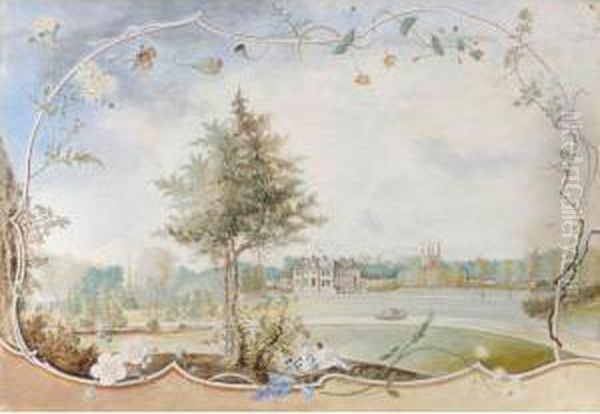 The Grounds Of Honington Hall, Warwickshire, Showing The South And West Fronts Oil Painting by Thomas Sen Robins