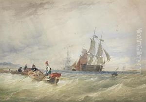 Fishermen Offshore Laying Their Nets Oil Painting by Thomas Sewell Robins