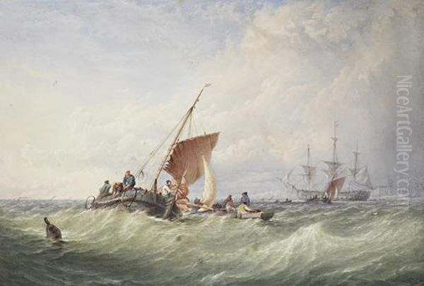 Hauling In The Nets Oil Painting by Thomas Sewell Robins