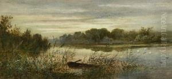 Fenland River Scene At Dusk Oil Painting by Charles F. Robinson