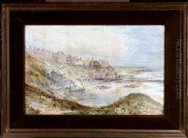 Cullercoats Bay With Cobles On The Beach Oil Painting by Charles F. Robinson