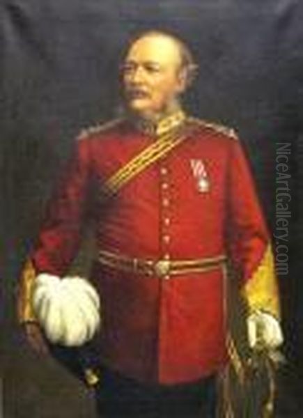 A British Officer Wearing The Indian Mutiny Medal Oil Painting by Charles Robinson