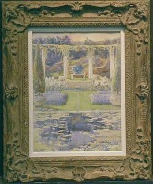 A Formal Garden Oil Painting by Florence Vincent Robinson