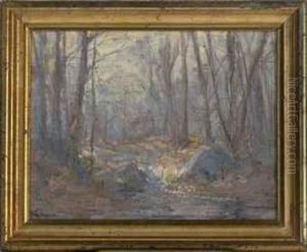 A Stream In A Forest Oil Painting by Hal Robinson