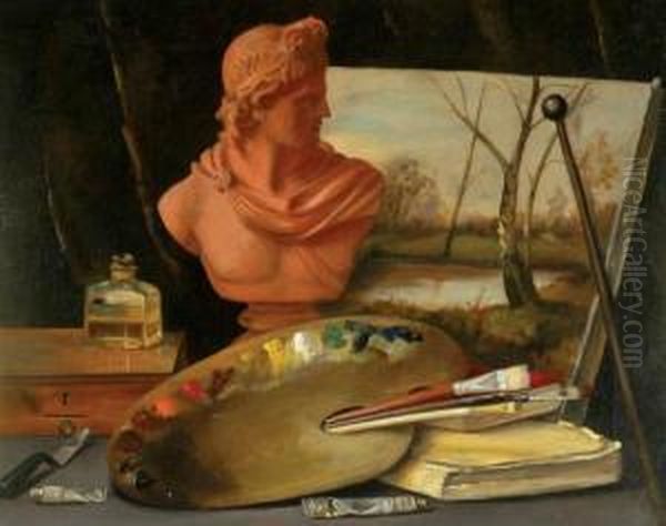 Still Life With Artist's Palette And Bust Of The Apollobelvedere Oil Painting by John Robinson