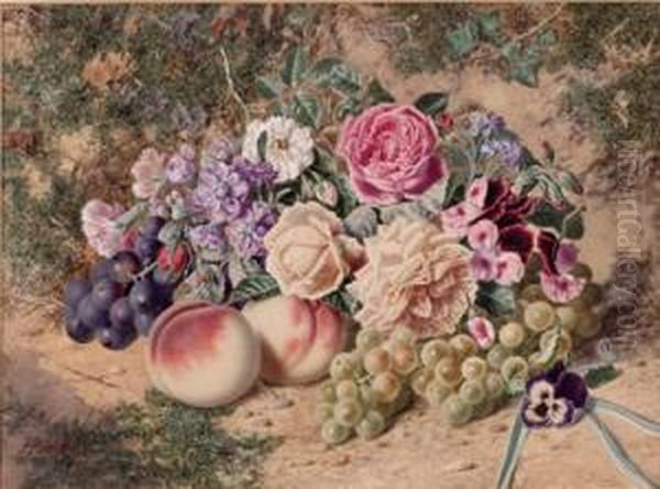 Obst- Und Blumenstillleben Oil Painting by Joseph Victor Robinson