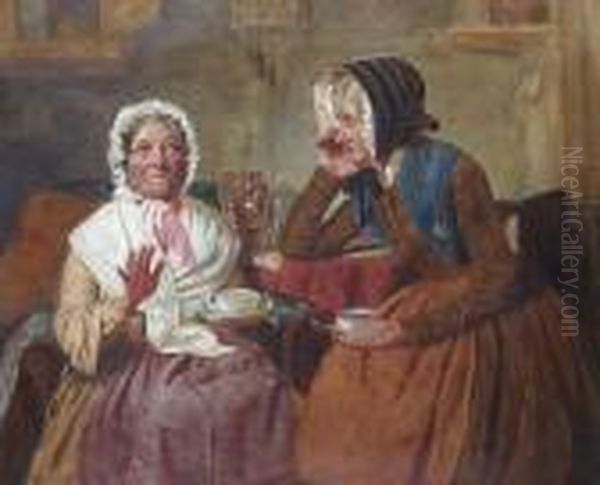 A Gossip Over A Cup Of Tea Oil Painting by Matthias Robinson