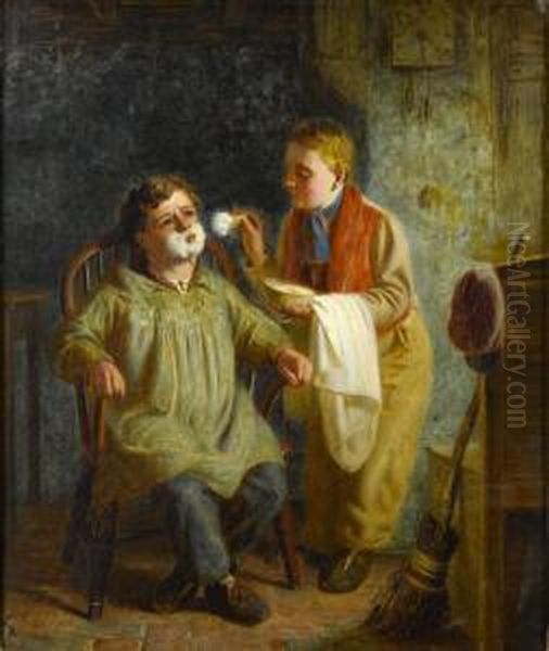 In The Barber's Chair Oil Painting by Matthias Robinson