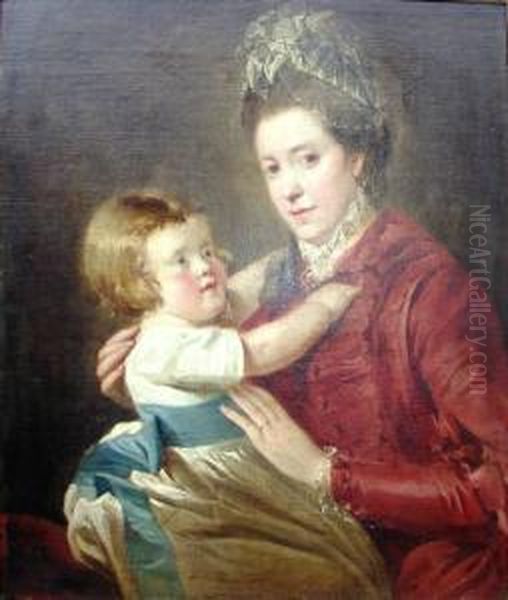 Mrs Mountray Of Favour Royal, Co. Tyrone, With A Child Oil Painting by Thomas Robinson