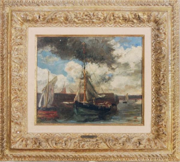 Boats In The Harbor Oil Painting by Thomas Harris Robinson