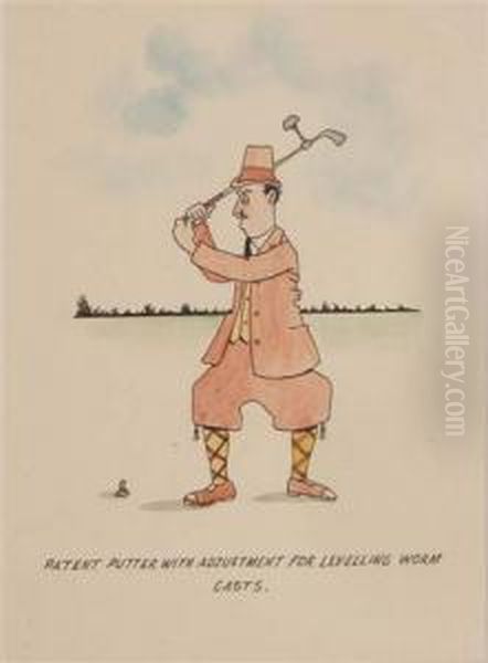 Patent Putter With Adjustment For Levelling Worm Casts Oil Painting by William Heath Robinson