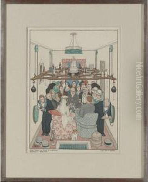 Sane Economy Of Space At A Wedding Reception In A Smallflat Oil Painting by William Heath Robinson