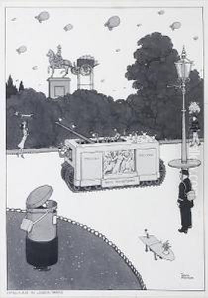 Camouflage In London Parks Oil Painting by William Heath Robinson