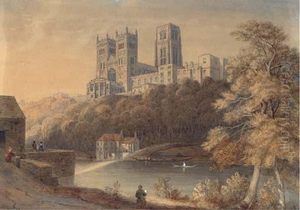 An Artist Sketching Before Durham Cathedral Oil Painting by William Robinson