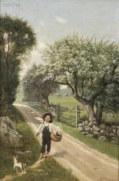 Fisherboy On A Country Path In Spring Oil Painting by William T. Robinson