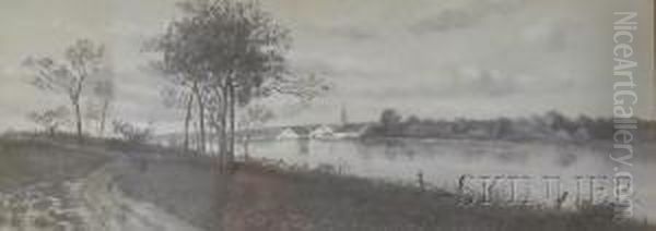 View Of A Path Along A Riverbank Oil Painting by William T. Robinson