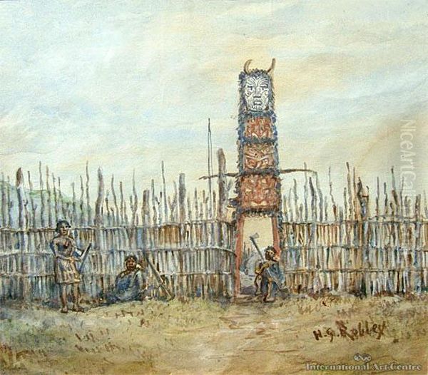 The South Gate Of Arawa's Pa At Matata Oil Painting by Horatio Gordon Robley