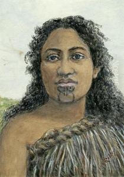 A Tattooed Maori Girl And The Chief Te Manawa Oil Painting by Horatio Gordon Robley