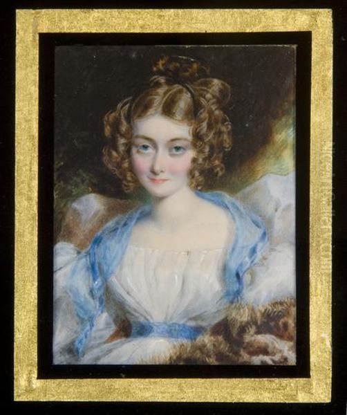 A Miniature Portrait Of A Young Lady, Ann Savage Oil Painting by Simon Jacques Rochard De Nantes