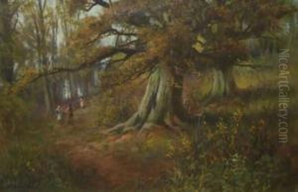 Figures In A Wooded Glade Oil Painting by Alexander Ignatius Roche