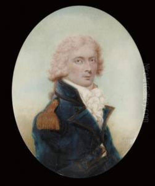 A Naval Officer, In Blue Coat With Gold Lace And Epaulette, Powdered Hair Oil Painting by Sampson Towgood Roche