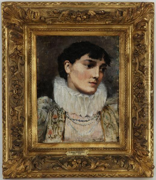 Portrait D'une Dame A La Collerette Oil Painting by Georges Antoine Rochegrosse