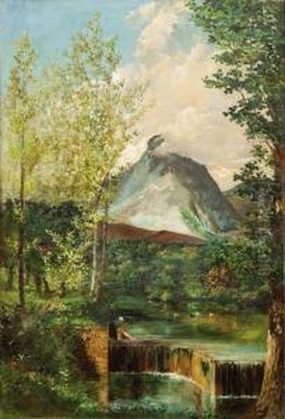 Paisaje Con Rio Y Montanas Oil Painting by Juan Jose Rochelt Y Amann