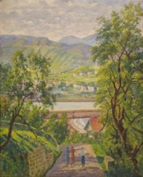 Bajada De M Cristina. Algorta Oil Painting by Juan Jose Rochelt Y Amann